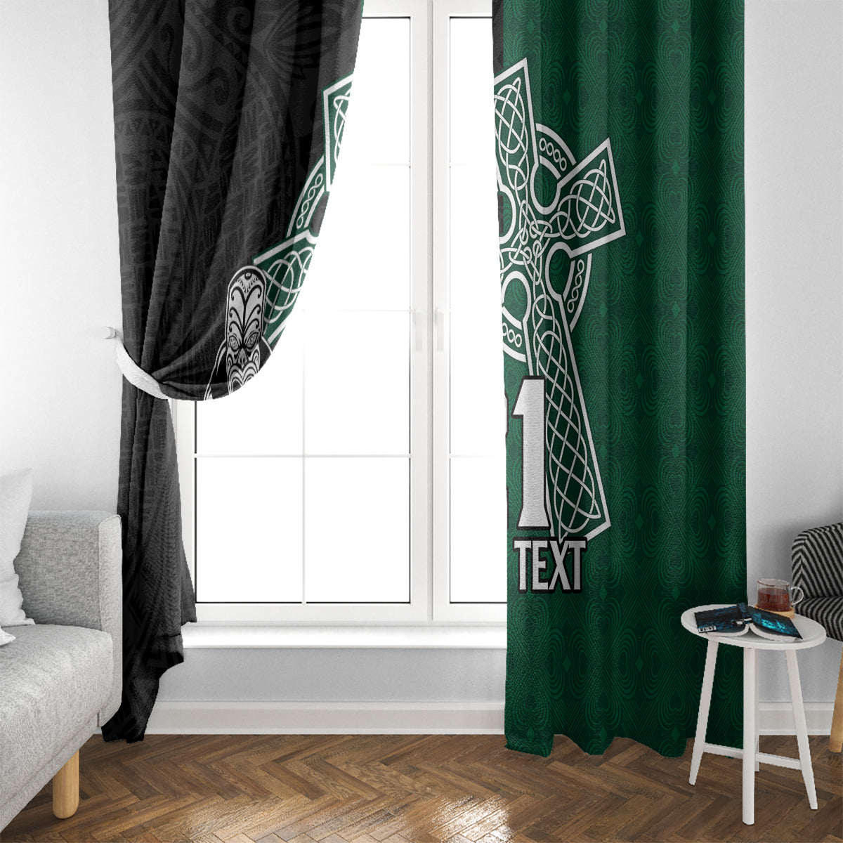 Custom New Zealand Ireland Rugby Window Curtain Warrior Black Fern and Shamrocks World Cup 2023 - Wonder Print Shop