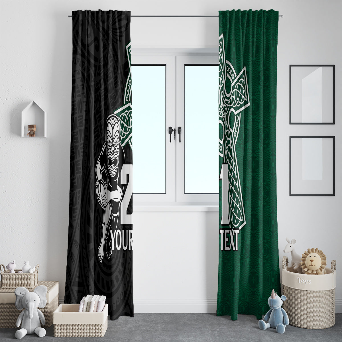 Custom New Zealand Ireland Rugby Window Curtain Warrior Black Fern and Shamrocks World Cup 2023 - Wonder Print Shop