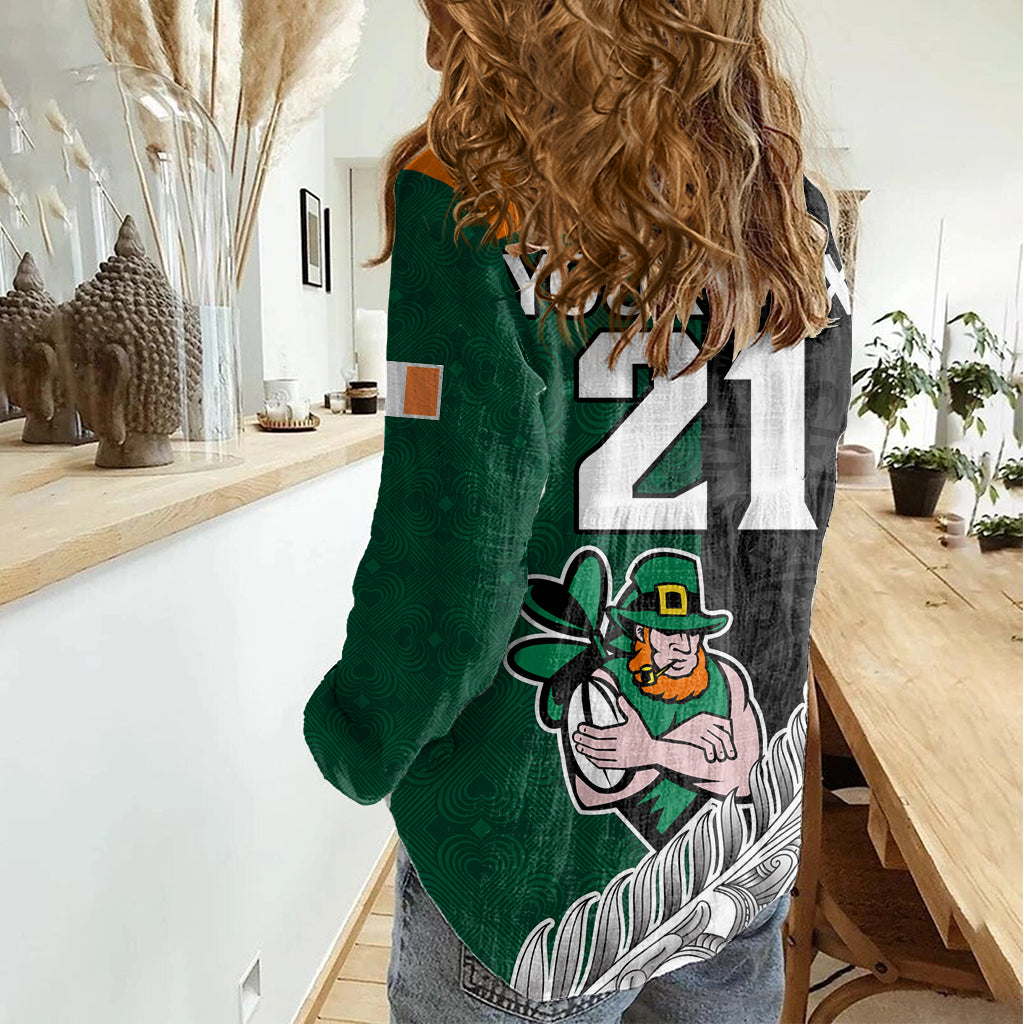 Custom New Zealand Ireland Rugby Women Casual Shirt Warrior Black Fern and Shamrocks World Cup 2023 - Wonder Print Shop