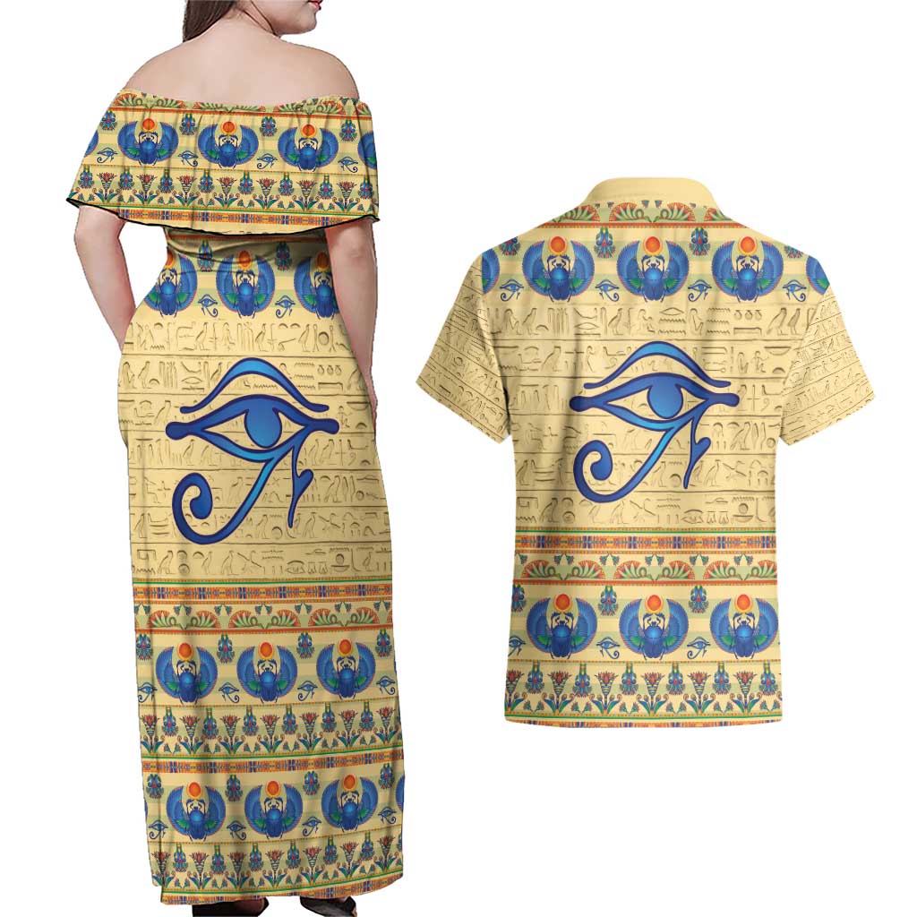 Ancient Egypt Scarab Beetle Couples Matching Off Shoulder Maxi Dress and Hawaiian Shirt LT9 - Wonder Print Shop