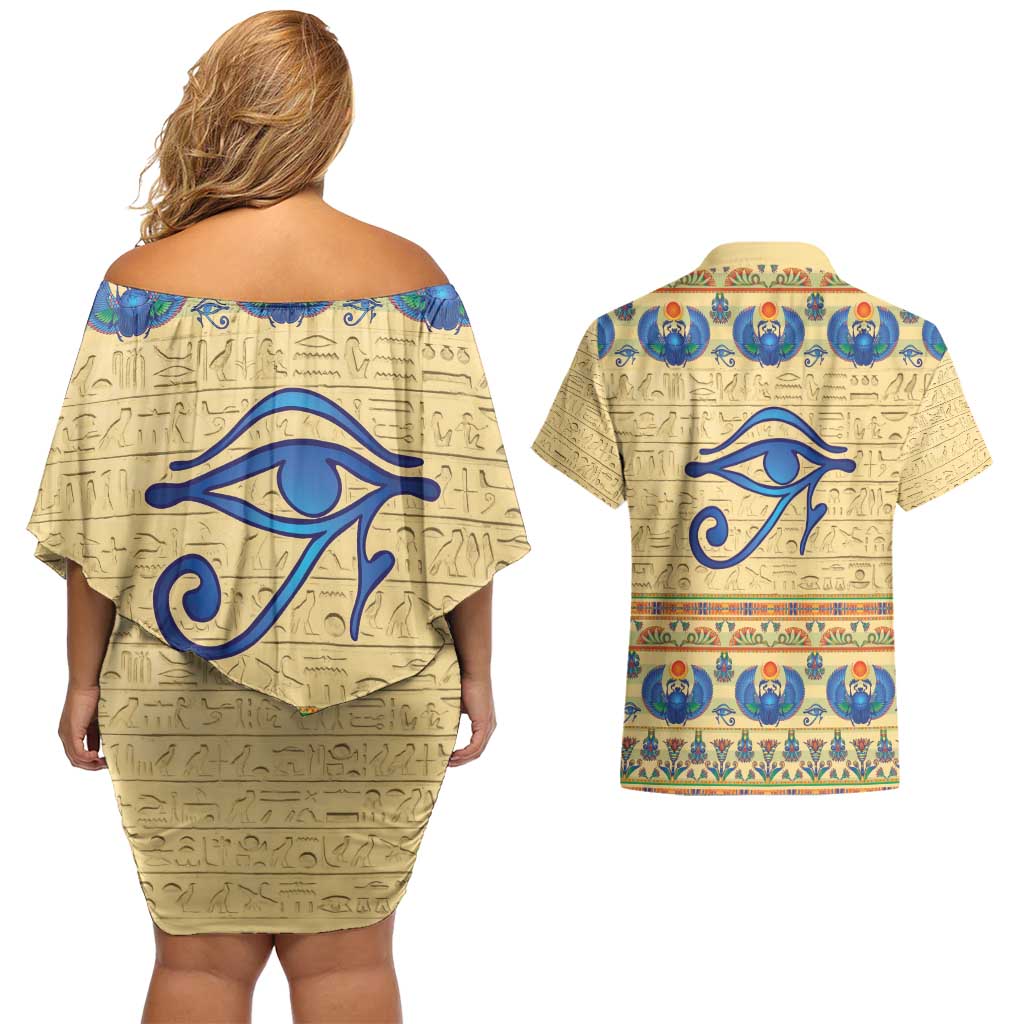 Ancient Egypt Scarab Beetle Couples Matching Off Shoulder Short Dress and Hawaiian Shirt LT9 - Wonder Print Shop