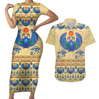 Ancient Egypt Scarab Beetle Couples Matching Short Sleeve Bodycon Dress and Hawaiian Shirt LT9 - Wonder Print Shop