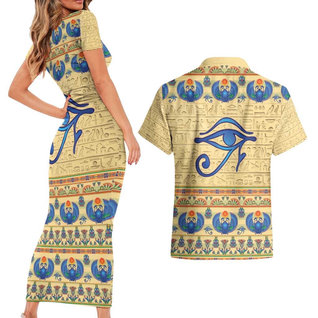 Ancient Egypt Scarab Beetle Couples Matching Short Sleeve Bodycon Dress and Hawaiian Shirt LT9 - Wonder Print Shop