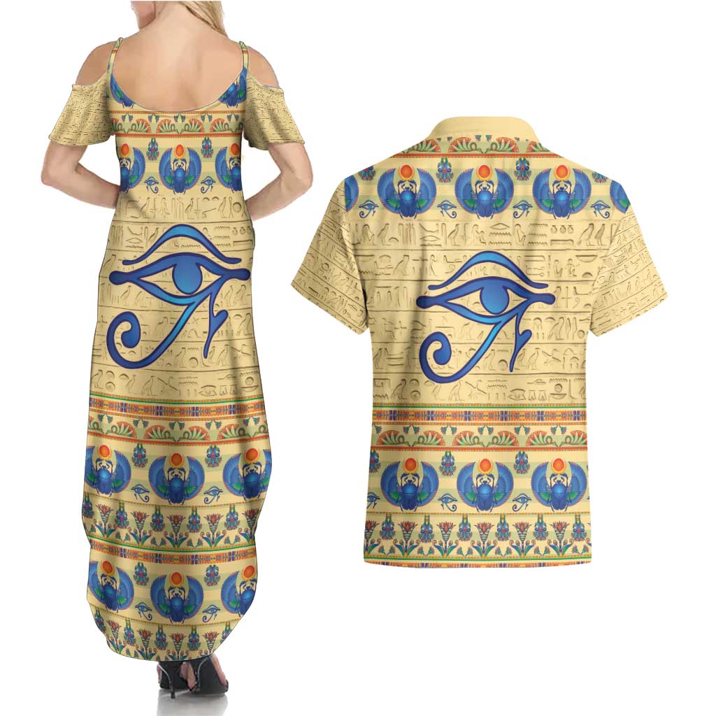 Ancient Egypt Scarab Beetle Couples Matching Summer Maxi Dress and Hawaiian Shirt LT9 - Wonder Print Shop