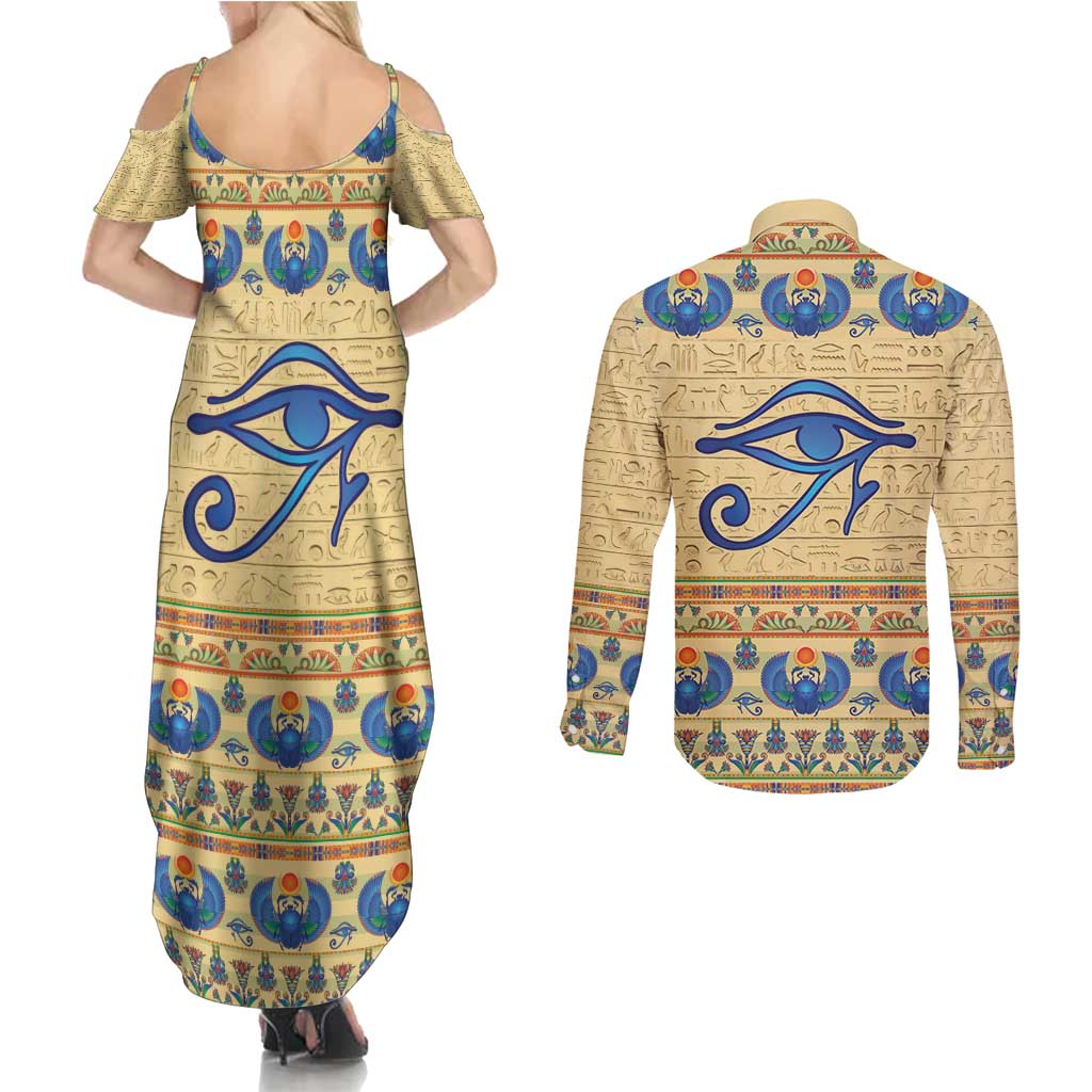 Ancient Egypt Scarab Beetle Couples Matching Summer Maxi Dress and Long Sleeve Button Shirt LT9 - Wonder Print Shop