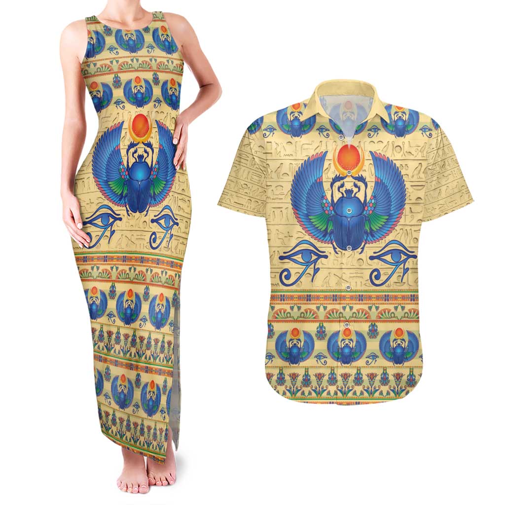 Ancient Egypt Scarab Beetle Couples Matching Tank Maxi Dress and Hawaiian Shirt LT9 - Wonder Print Shop