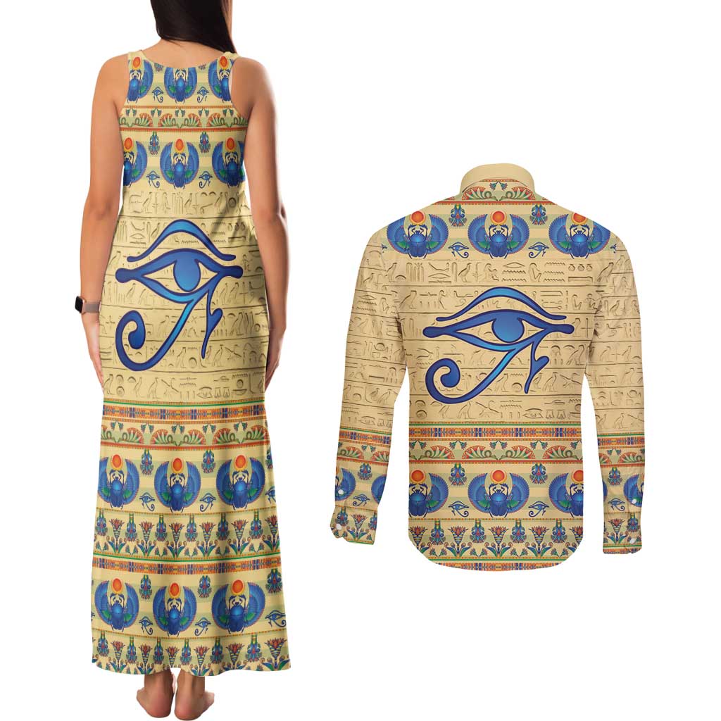 Ancient Egypt Scarab Beetle Couples Matching Tank Maxi Dress and Long Sleeve Button Shirt LT9 - Wonder Print Shop