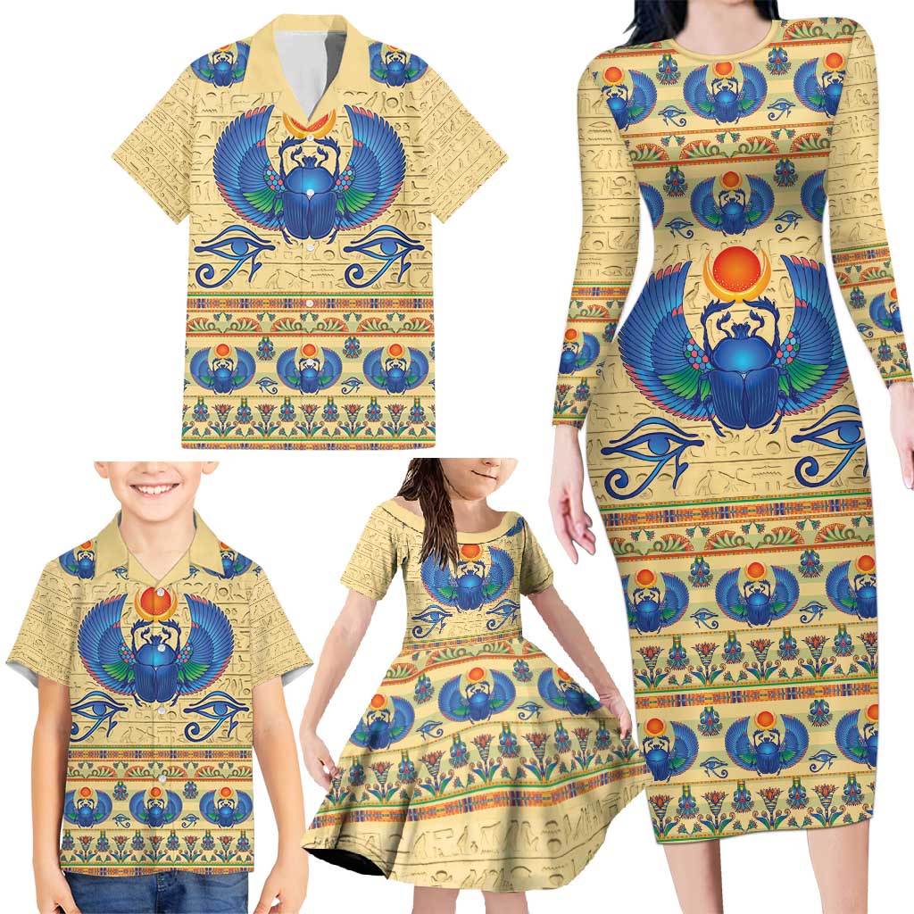 Ancient Egypt Scarab Beetle Family Matching Long Sleeve Bodycon Dress and Hawaiian Shirt LT9 - Wonder Print Shop