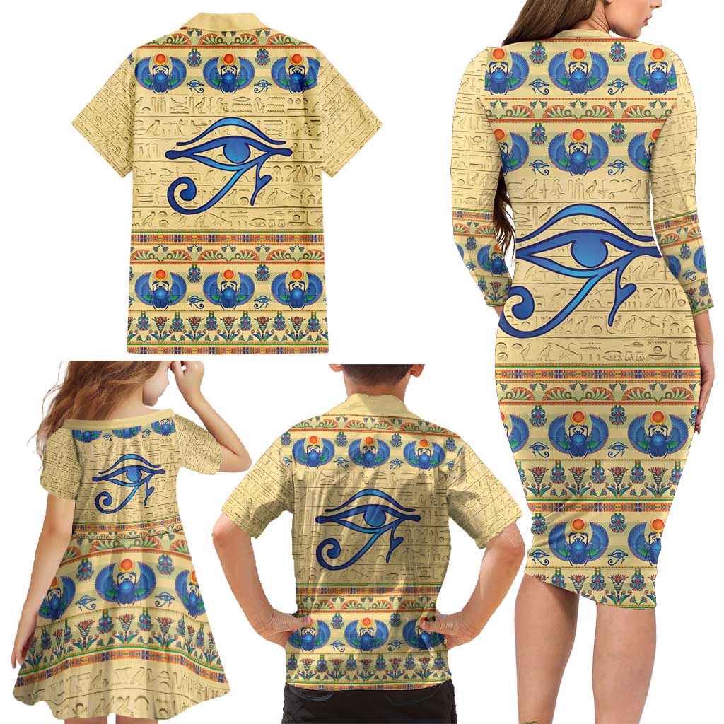Ancient Egypt Scarab Beetle Family Matching Long Sleeve Bodycon Dress and Hawaiian Shirt LT9 - Wonder Print Shop