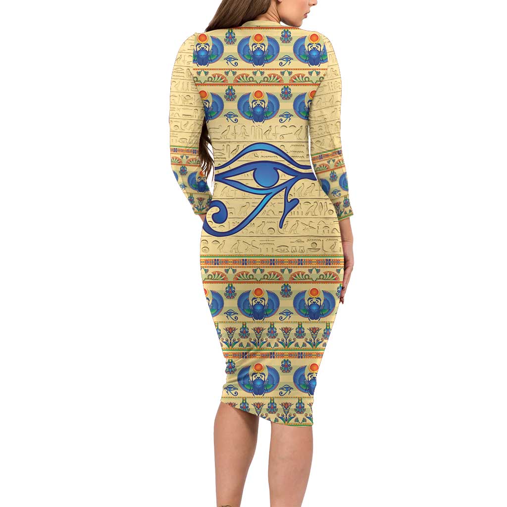 Ancient Egypt Scarab Beetle Family Matching Long Sleeve Bodycon Dress and Hawaiian Shirt LT9 - Wonder Print Shop