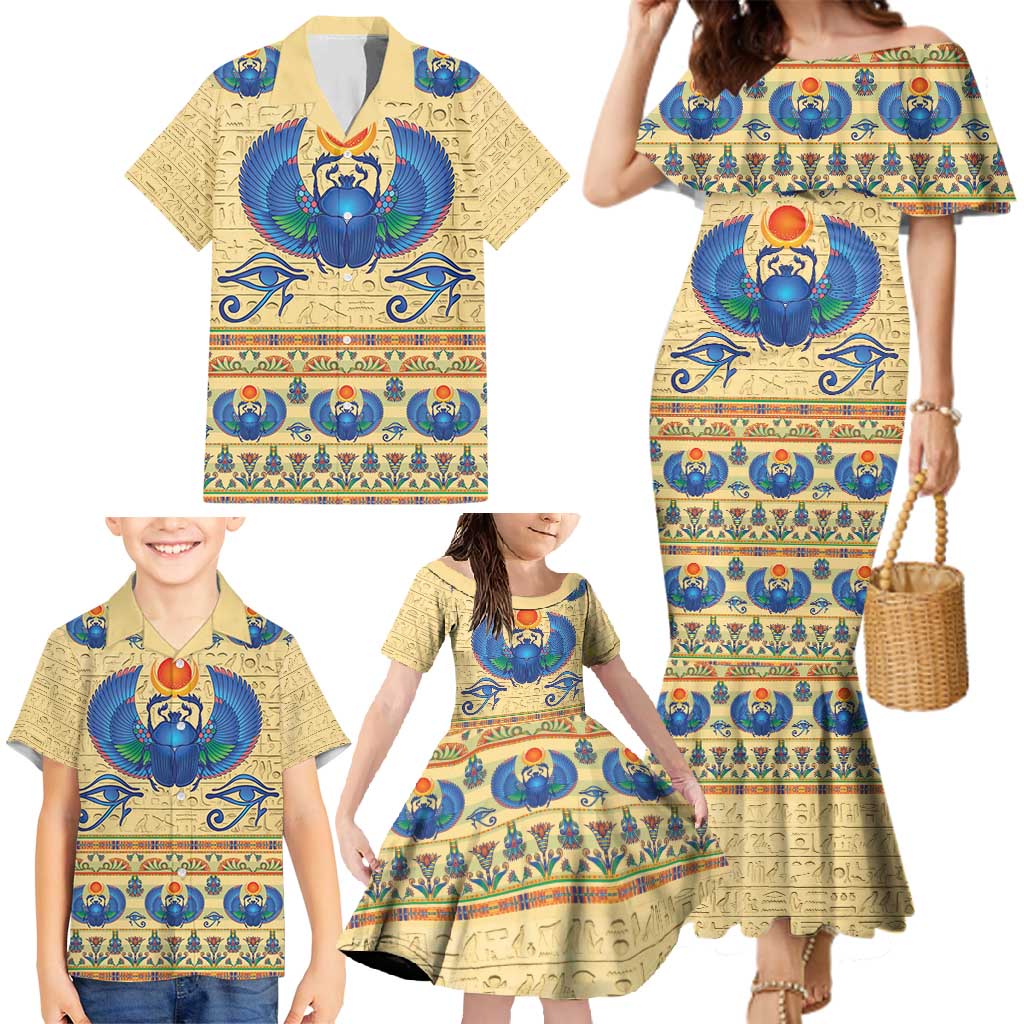 Ancient Egypt Scarab Beetle Family Matching Mermaid Dress and Hawaiian Shirt LT9 - Wonder Print Shop
