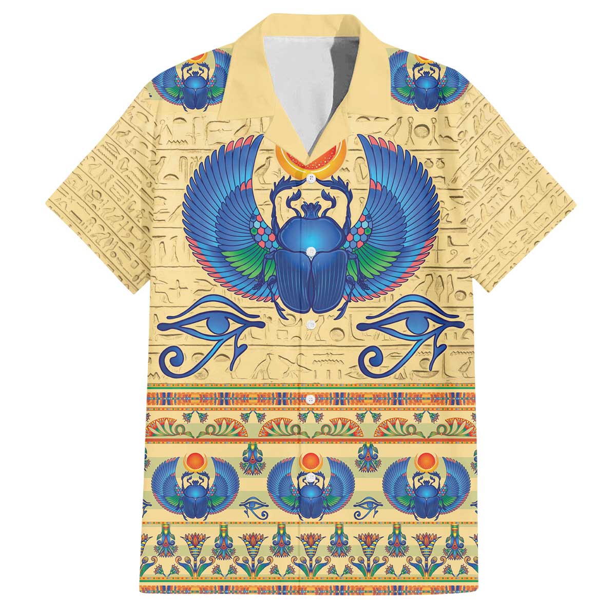 Ancient Egypt Scarab Beetle Family Matching Off The Shoulder Long Sleeve Dress and Hawaiian Shirt - Wonder Print Shop