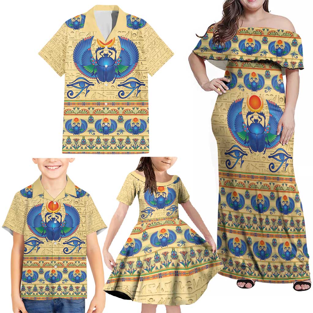 Ancient Egypt Scarab Beetle Family Matching Off Shoulder Maxi Dress and Hawaiian Shirt LT9 - Wonder Print Shop