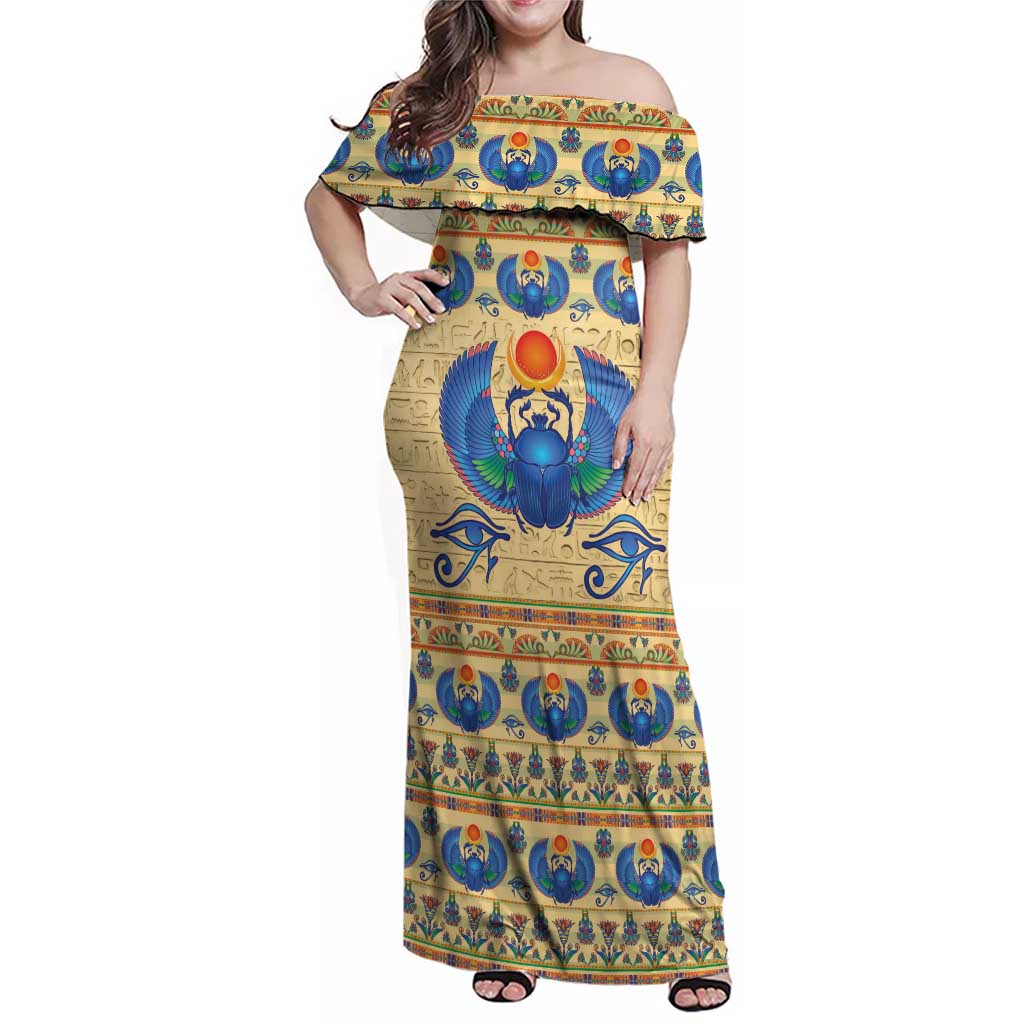 Ancient Egypt Scarab Beetle Family Matching Off Shoulder Maxi Dress and Hawaiian Shirt LT9 - Wonder Print Shop