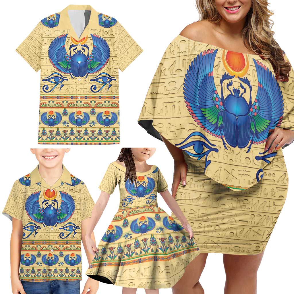 Ancient Egypt Scarab Beetle Family Matching Off Shoulder Short Dress and Hawaiian Shirt LT9 - Wonder Print Shop