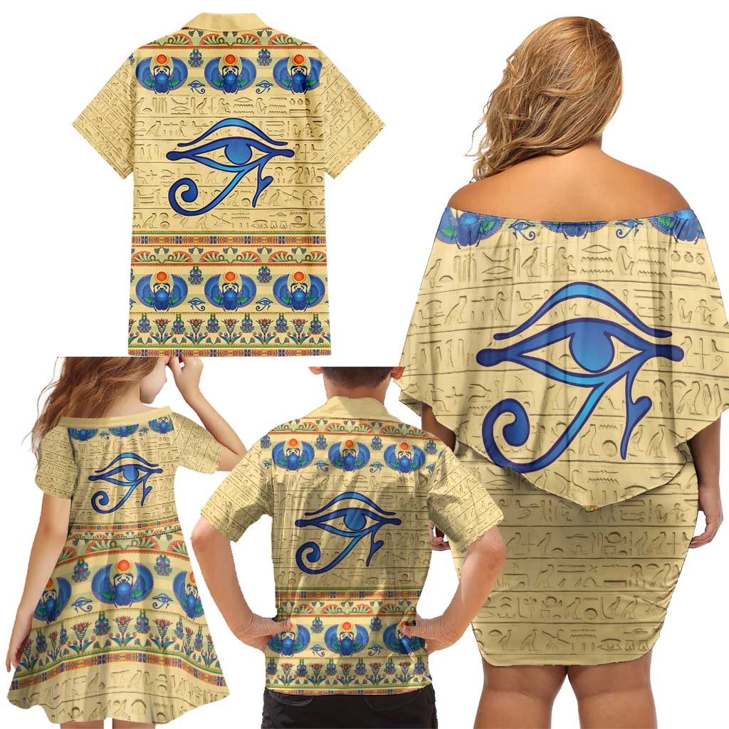 Ancient Egypt Scarab Beetle Family Matching Off Shoulder Short Dress and Hawaiian Shirt LT9 - Wonder Print Shop