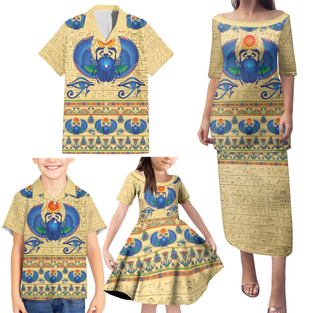Ancient Egypt Scarab Beetle Family Matching Puletasi and Hawaiian Shirt - Wonder Print Shop