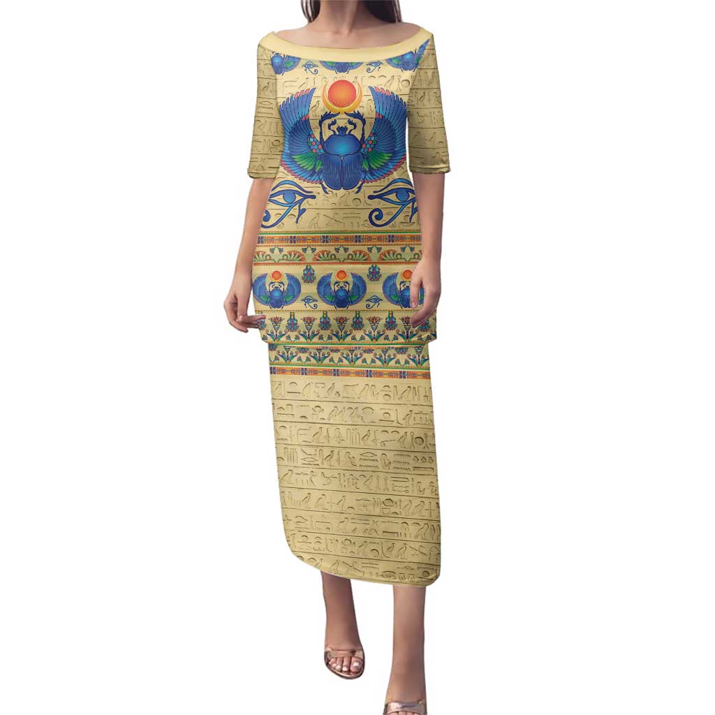 Ancient Egypt Scarab Beetle Family Matching Puletasi and Hawaiian Shirt - Wonder Print Shop