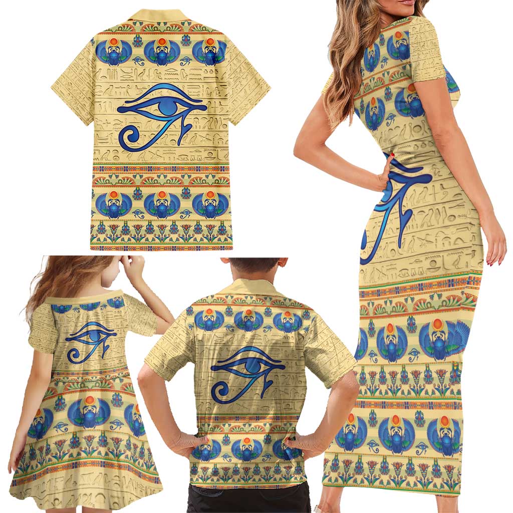Ancient Egypt Scarab Beetle Family Matching Short Sleeve Bodycon Dress and Hawaiian Shirt - Wonder Print Shop