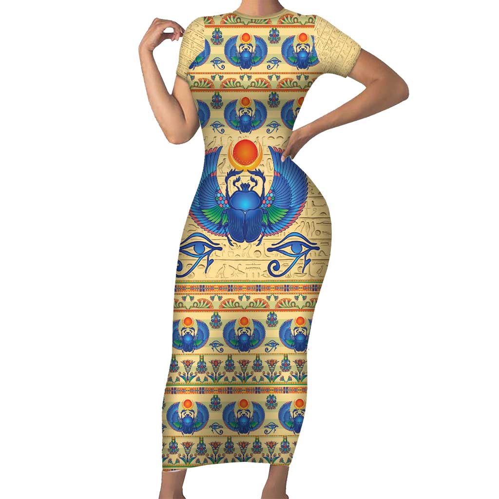 Ancient Egypt Scarab Beetle Family Matching Short Sleeve Bodycon Dress and Hawaiian Shirt - Wonder Print Shop