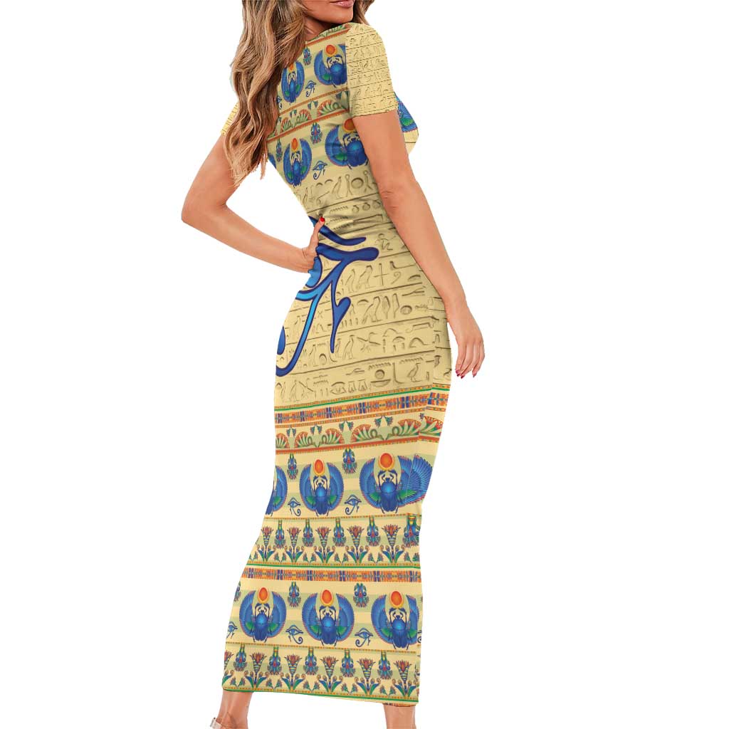 Ancient Egypt Scarab Beetle Family Matching Short Sleeve Bodycon Dress and Hawaiian Shirt - Wonder Print Shop
