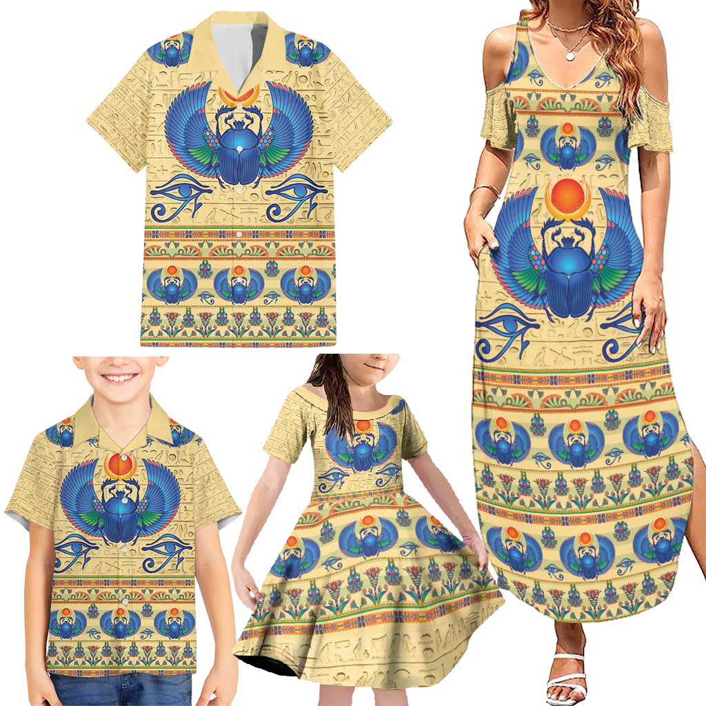 Ancient Egypt Scarab Beetle Family Matching Summer Maxi Dress and Hawaiian Shirt - Wonder Print Shop