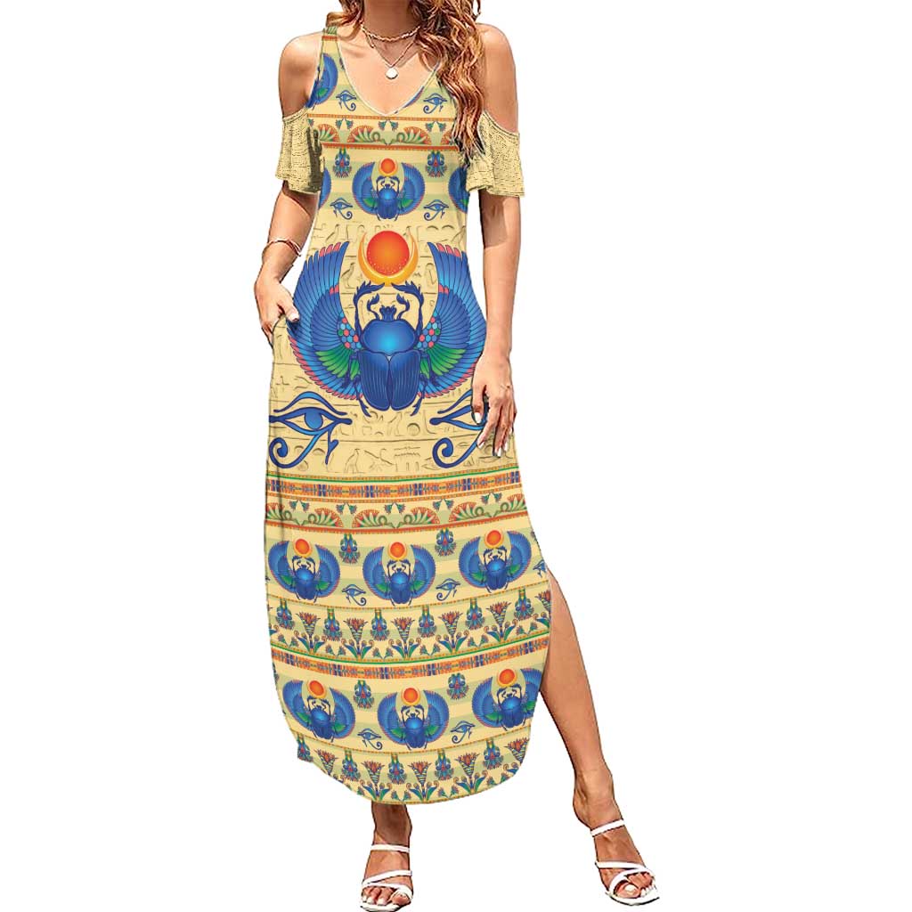 Ancient Egypt Scarab Beetle Family Matching Summer Maxi Dress and Hawaiian Shirt - Wonder Print Shop