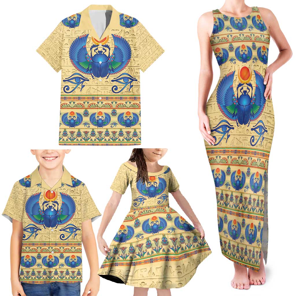 Ancient Egypt Scarab Beetle Family Matching Tank Maxi Dress and Hawaiian Shirt - Wonder Print Shop