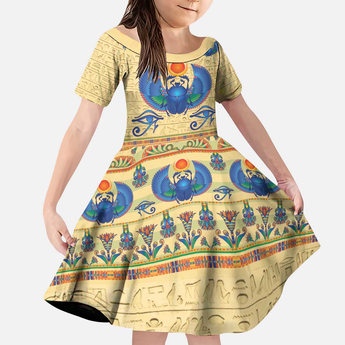 Ancient Egypt Scarab Beetle Kid Short Sleeve Dress - Wonder Print Shop