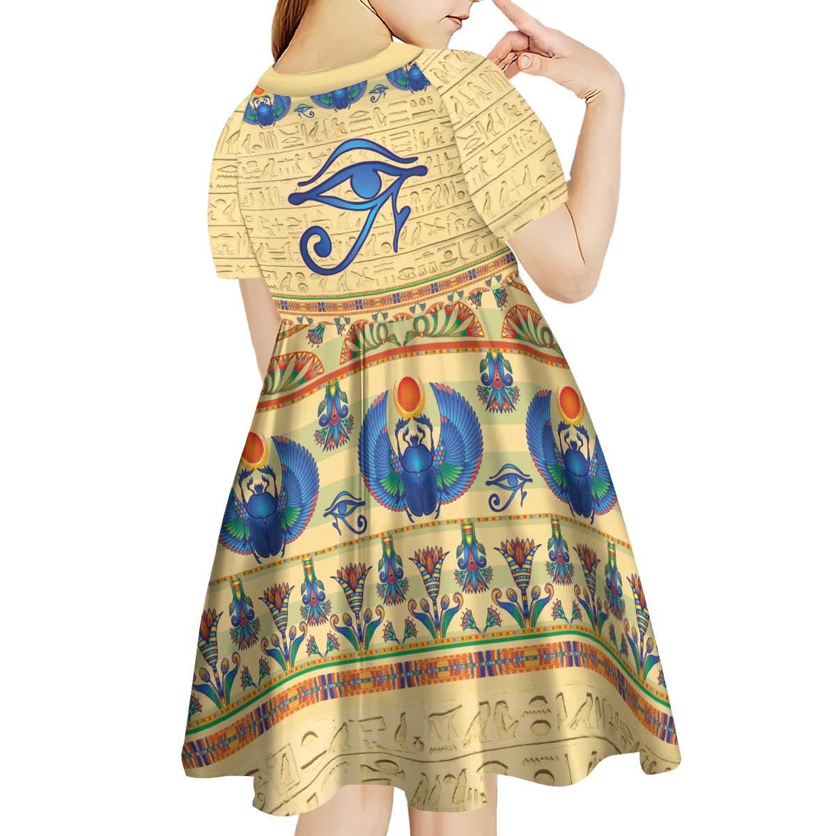 Ancient Egypt Scarab Beetle Kid Short Sleeve Dress - Wonder Print Shop