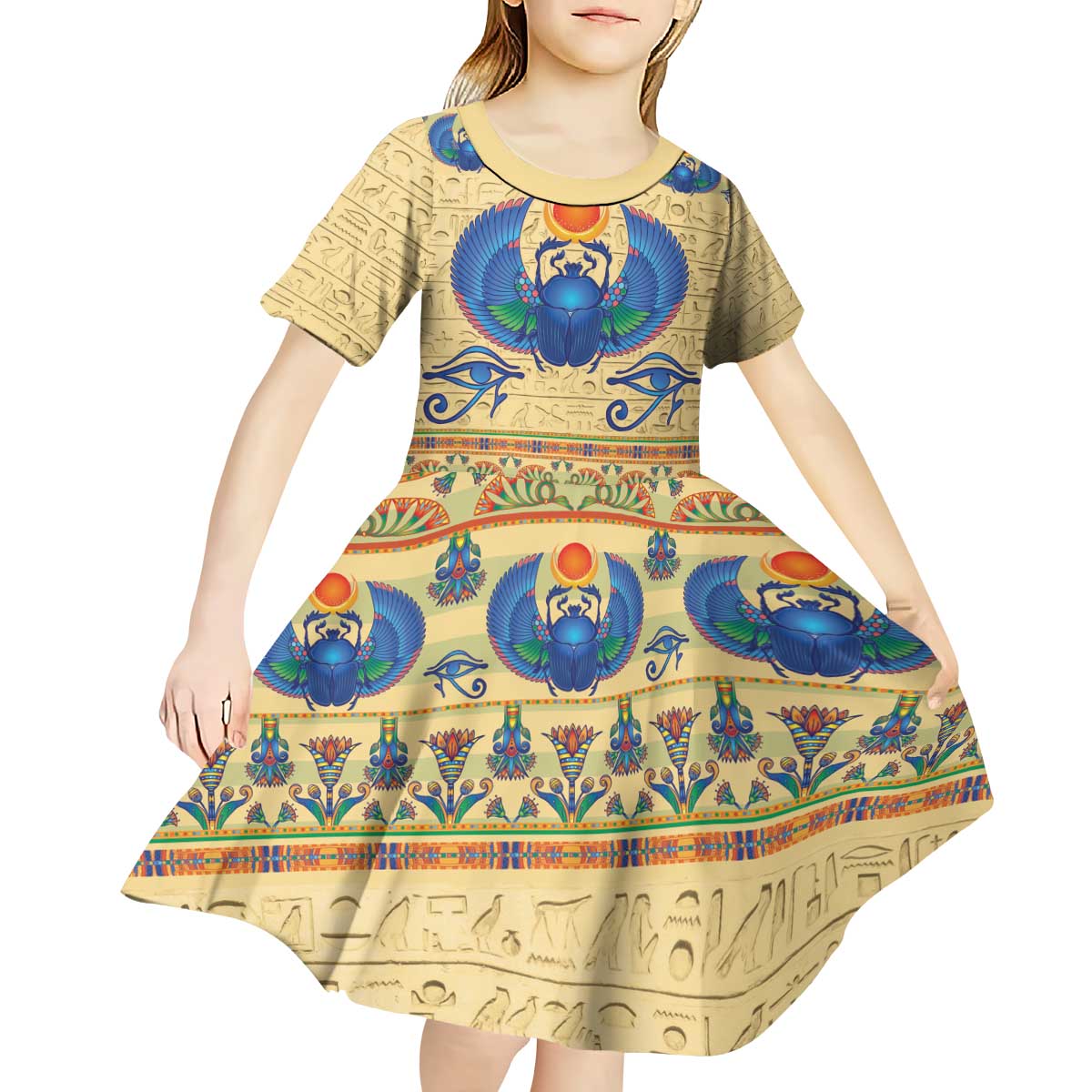 Ancient Egypt Scarab Beetle Kid Short Sleeve Dress - Wonder Print Shop