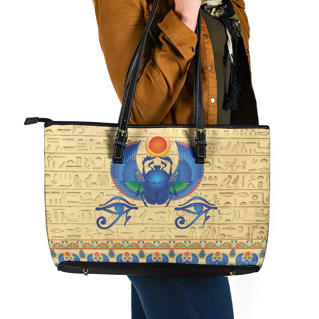 Ancient Egypt Scarab Beetle Leather Tote Bag - Wonder Print Shop