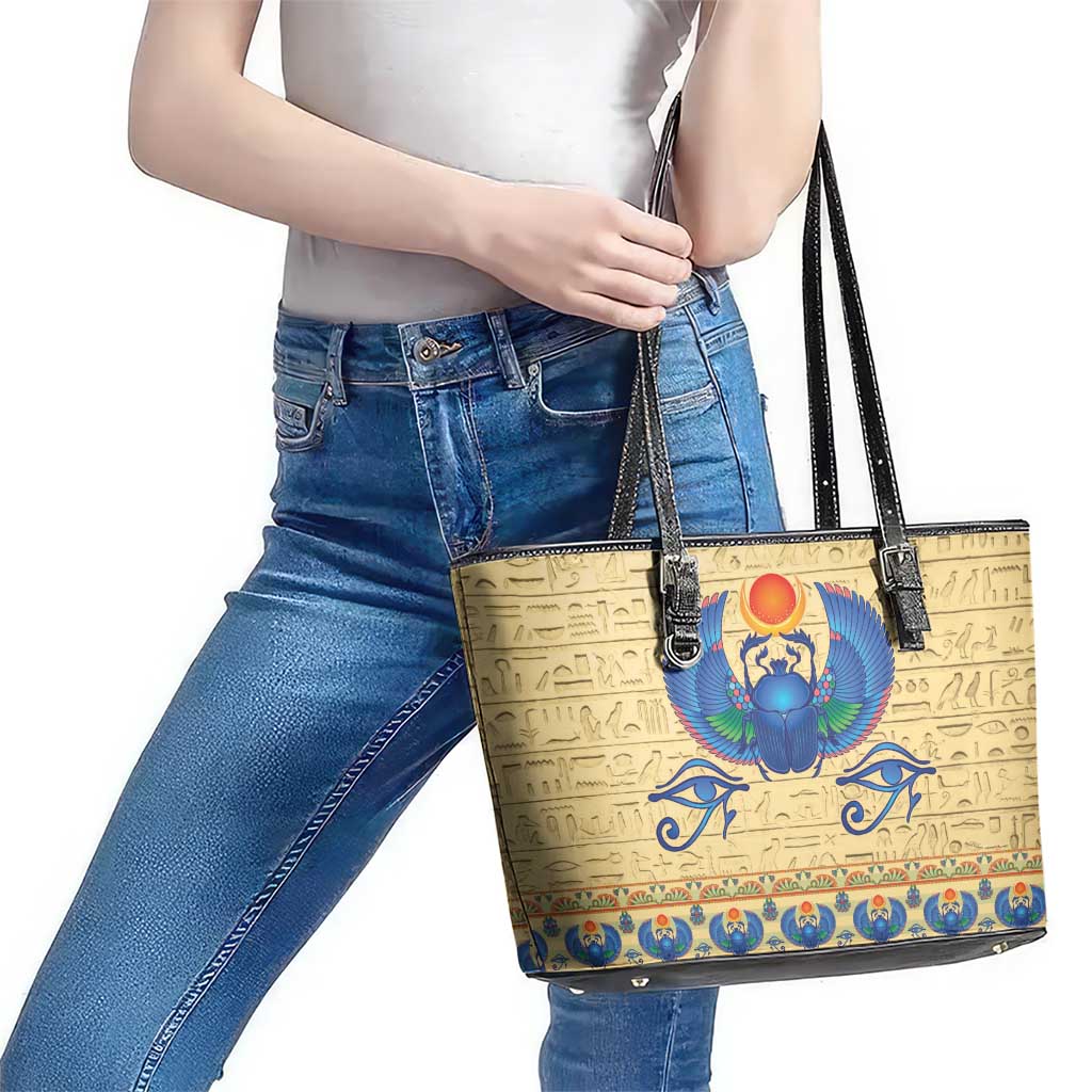 Ancient Egypt Scarab Beetle Leather Tote Bag - Wonder Print Shop