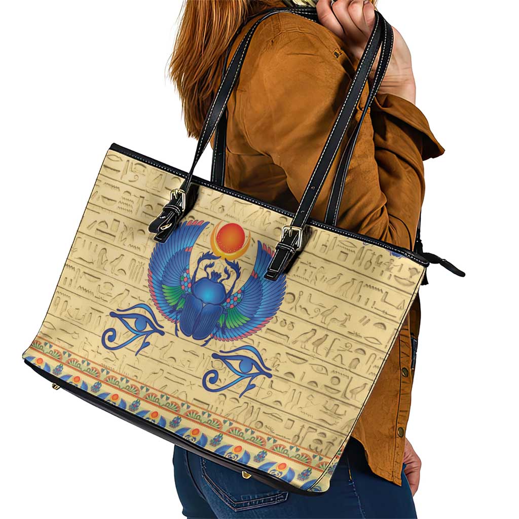 Ancient Egypt Scarab Beetle Leather Tote Bag - Wonder Print Shop