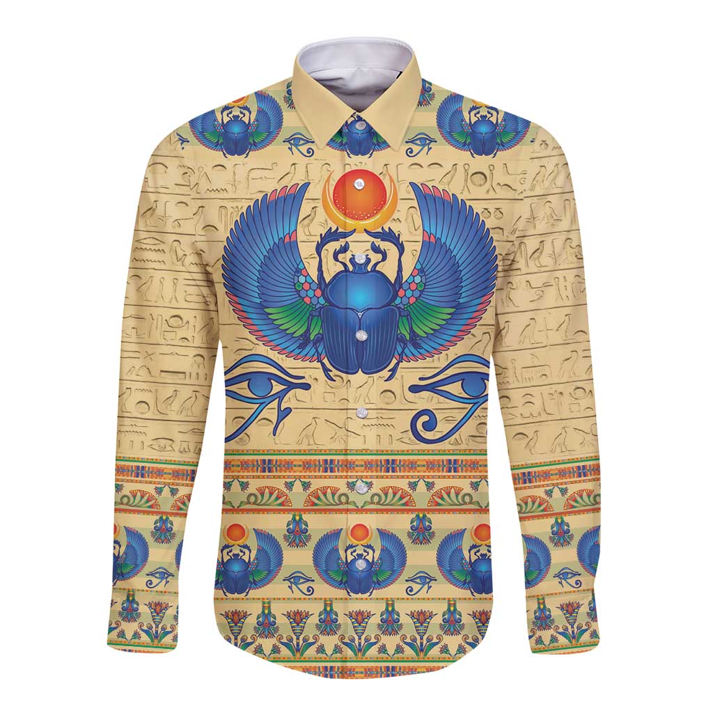 Ancient Egypt Scarab Beetle Long Sleeve Button Shirt - Wonder Print Shop