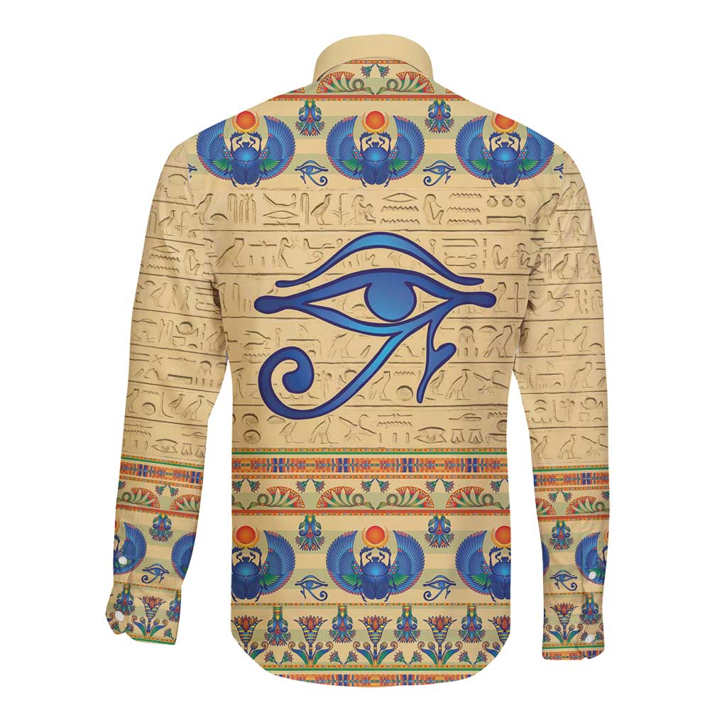 Ancient Egypt Scarab Beetle Long Sleeve Button Shirt - Wonder Print Shop