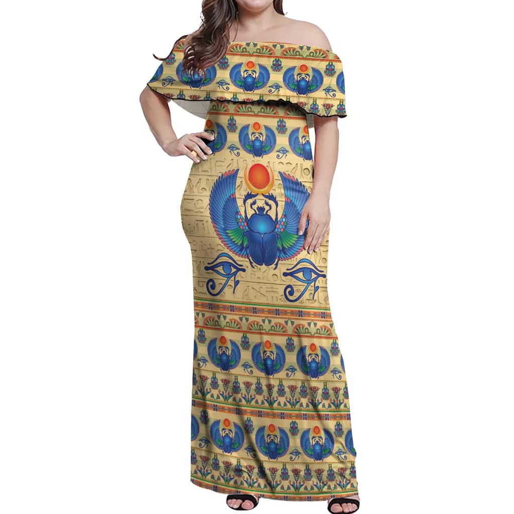 Ancient Egypt Scarab Beetle Off Shoulder Maxi Dress - Wonder Print Shop
