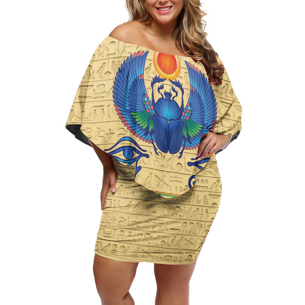 Ancient Egypt Scarab Beetle Off Shoulder Short Dress - Wonder Print Shop