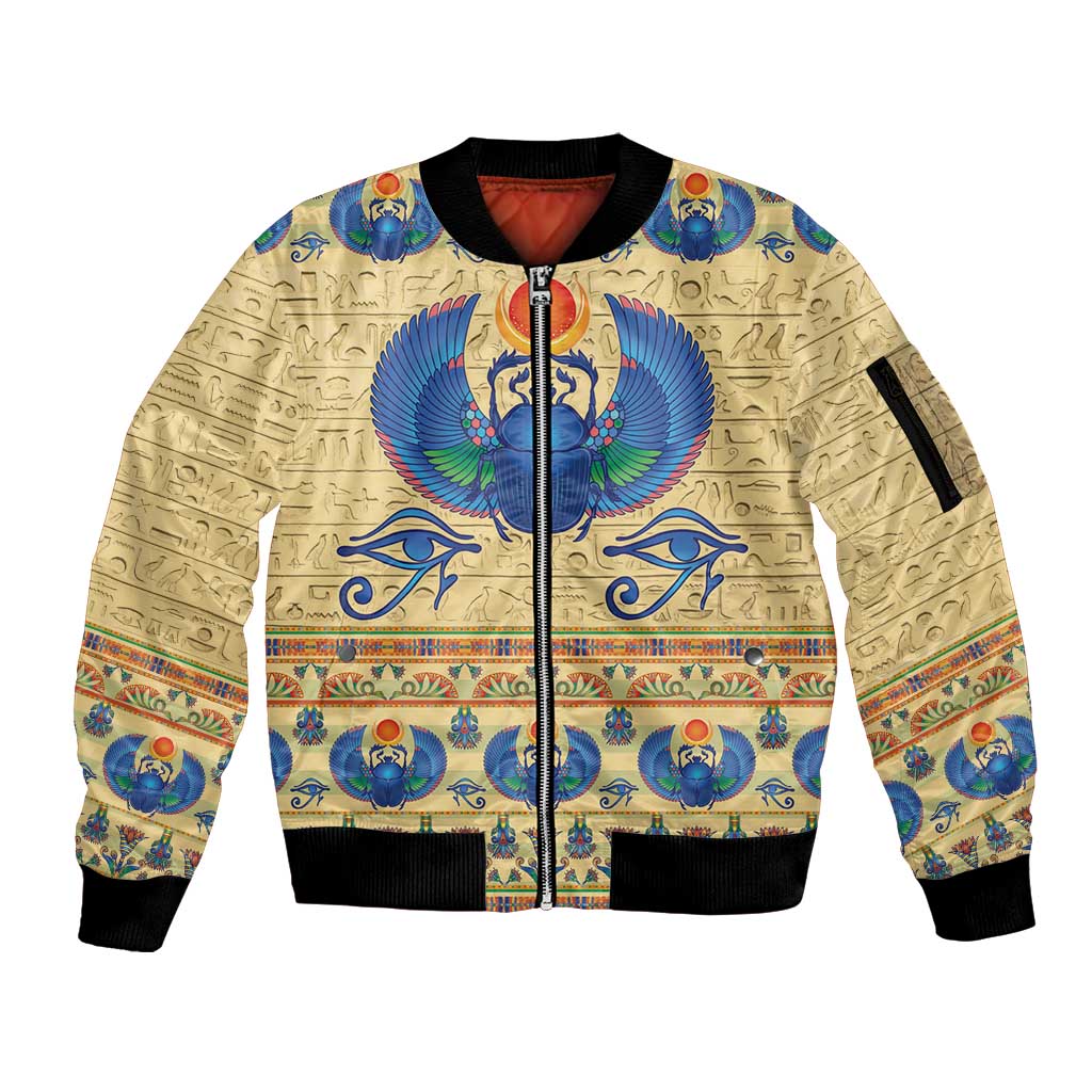 Ancient Egypt Scarab Beetle Sleeve Zip Bomber Jacket - Wonder Print Shop