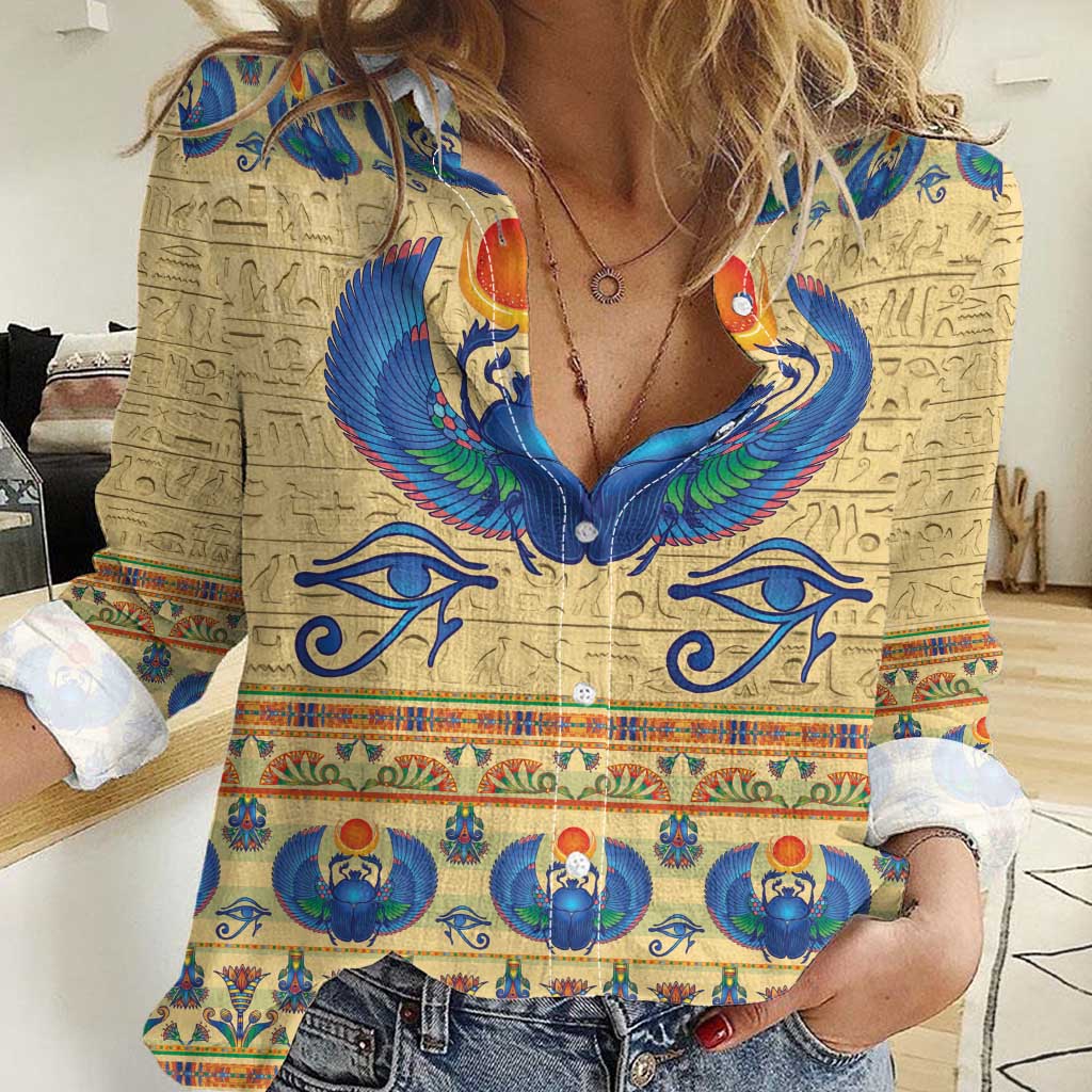 Ancient Egypt Scarab Beetle Women Casual Shirt - Wonder Print Shop