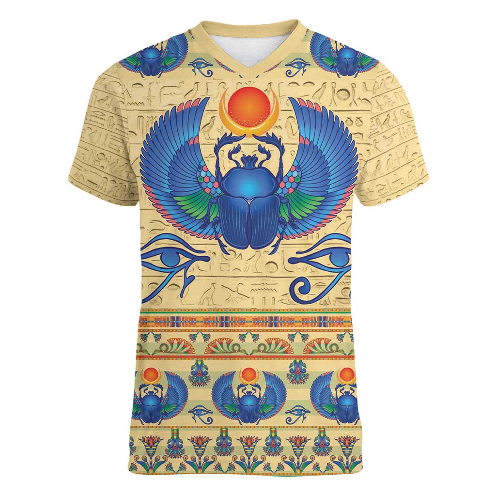 Ancient Egypt Scarab Beetle Women V-Neck T-Shirt - Wonder Print Shop