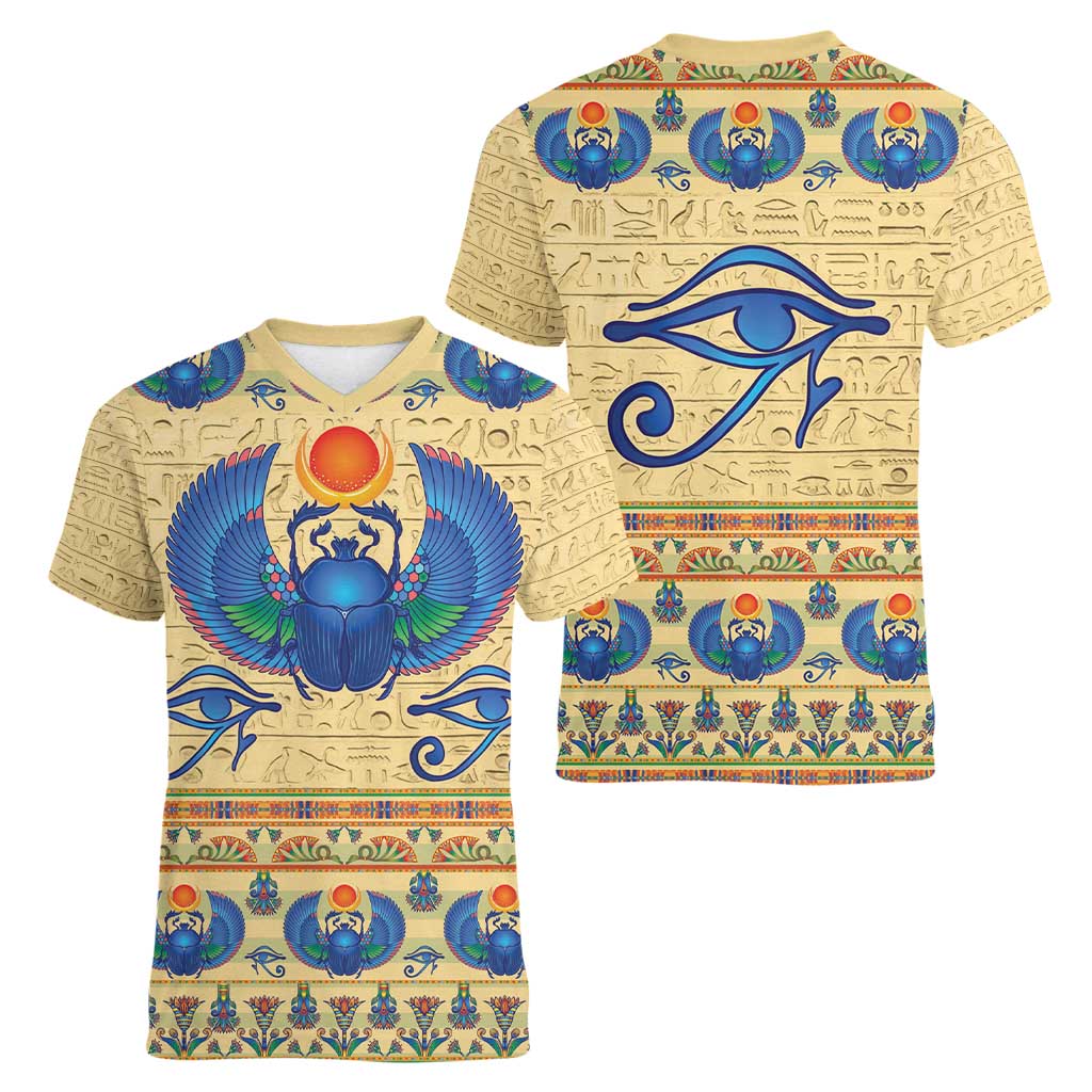 Ancient Egypt Scarab Beetle Women V-Neck T-Shirt - Wonder Print Shop
