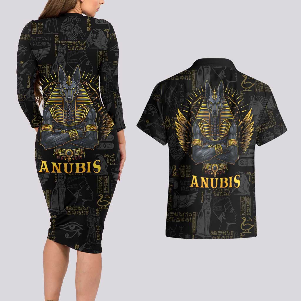 Anubis Egyptian God of Death Couples Matching Long Sleeve Bodycon Dress and Hawaiian Shirt LT9 - Wonder Print Shop