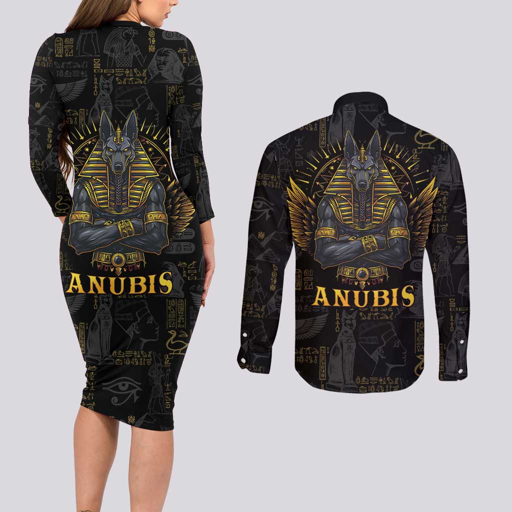 Anubis Egyptian God of Death Couples Matching Long Sleeve Bodycon Dress and Long Sleeve Button Shirt LT9 - Wonder Print Shop