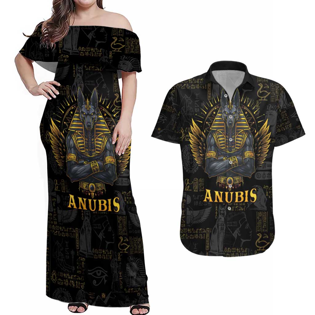 Anubis Egyptian God of Death Couples Matching Off Shoulder Maxi Dress and Hawaiian Shirt LT9 - Wonder Print Shop