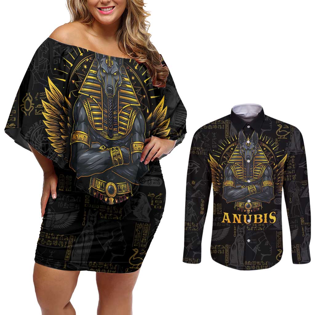 Anubis Egyptian God of Death Couples Matching Off Shoulder Short Dress and Long Sleeve Button Shirt LT9 - Wonder Print Shop
