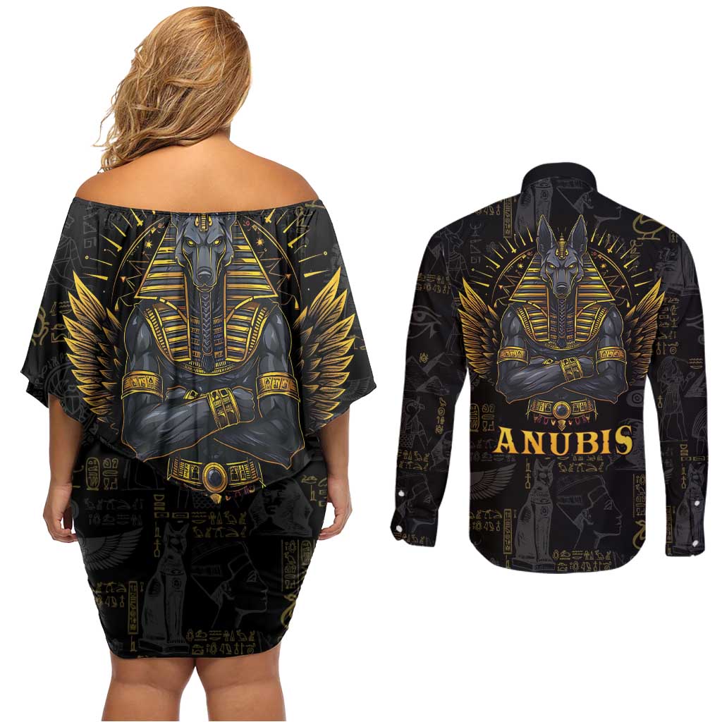 Anubis Egyptian God of Death Couples Matching Off Shoulder Short Dress and Long Sleeve Button Shirt LT9 - Wonder Print Shop