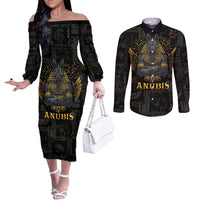 Anubis Egyptian God of Death Couples Matching Off The Shoulder Long Sleeve Dress and Long Sleeve Button Shirt