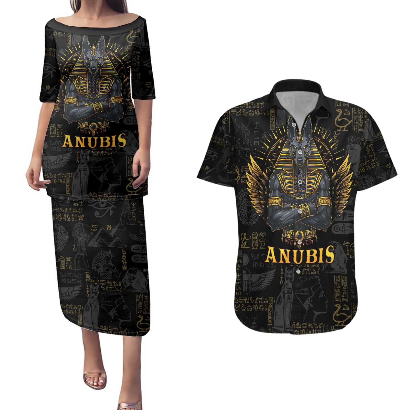 Anubis Egyptian God of Death Couples Matching Puletasi and Hawaiian Shirt LT9 - Wonder Print Shop
