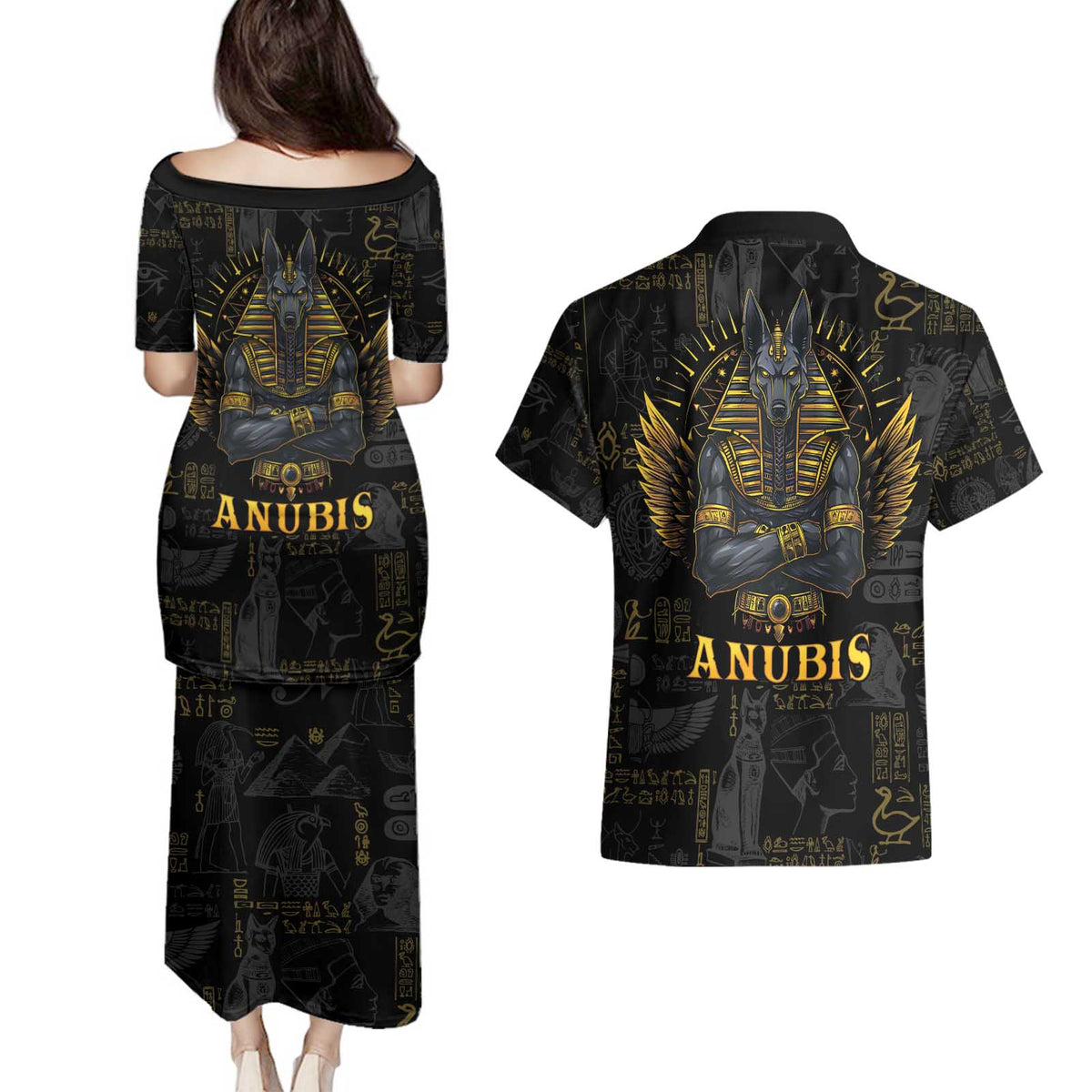Anubis Egyptian God of Death Couples Matching Puletasi and Hawaiian Shirt LT9 - Wonder Print Shop